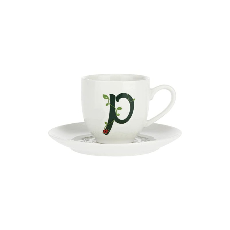 Porcellana Solotua Coffee Cup with Saucer Letter 'P' 3 Oz
