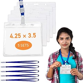CDC Vaccine Card Holder â Set of 5 Holders and Straps, Clear PVC Vaccination Card Protector Sleeve â 4.25Ã3.5 Vaccine Card ProtectorâWaterproof Plastic Sleeve for Vaccine Card, Immunization, ID Badges