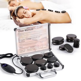 Hot Stones Massage Warmer Kit with Temperature Adjustment, 12 Pcs Hot Stones Massage Set, Portable Hot Stone with Heater for Home Spa Warming Therapy Relaxing