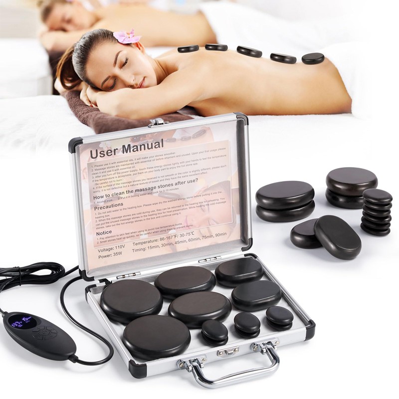 Hot Stones Massage Warmer Kit with Temperature Adjustment, 12 Pcs