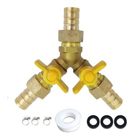 LOZOME 5/8" Hose Barb 3 Way Shut Off Ball Valve with 2 Switch Y Shaped Valve Brass for Water, Oil, Gas, Fuel line Fittings with 3 Hose Clamps