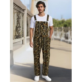 LONGBIDA Camo Overalls for Men Loose Fit Camouflage Jean Coveralls Work Denim Bib Jumpsuit with Zipper, Brown Camouflage, XL