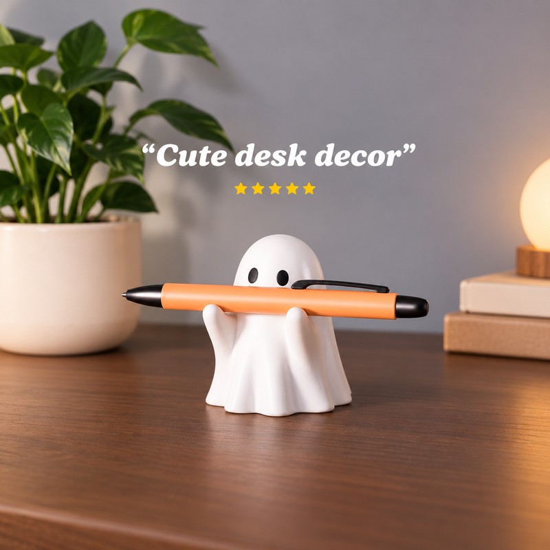White Ghost Pen Holder for Desk – Cute Halloween Pencil