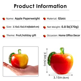 EUSTUMA Hand Blown Art Apple Collectable Figurines Glass Apple Paperweight Home Decor Office Decor