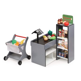 Badger Basket Toy Fresh Market Doll Playset with Shopping Cart and Pretend Food for 18 inch Dolls