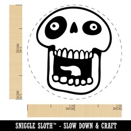 Laughing Silly Cartoon Skull Bones Character Self-Inking Rubber Stamp Ink Stamper for Stamping Crafting Planners - 1/2 Inch Mini - Red Ink