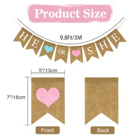 GCQQ He or She Banner, No DIY He or She Gender Reveal Burlap Banners, Baby Shower Banner Sign for Girls or Boy, Gender Reveal, Welcome Baby Backdrop Decoration