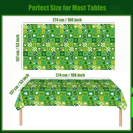 VARACL 3 Pack Disposable Plastic St Patricks Day Table Cloth, St Patrick’s Day Shamrock Table Covers, 108”X54” Rectangle Clover Green Table Cloths for Irish Festival Party Decorations Supplies
