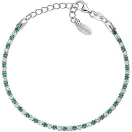 Amen BTABBVE16 Women's Two Tone Bracelet with White and Green Stones