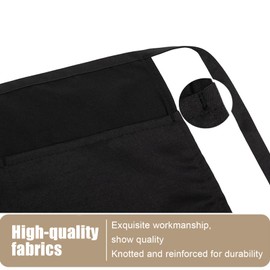 JDRGJTH 20 Pack Server Aprons with 3 Pockets Half Aprons with Pocket Waitress Apron for Women Men Water Oil Resistant with Long Waist Strap(Black)