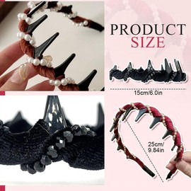 3 Pack Vintage Tall Skull Imitation Pearl Headbands, 2025 New Hairbands for Girls, Decorative Hair Accessories Gifts (Pearl, One size fits all)