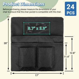 Toriexon 24 Pack Chair Pockets, 20 x 17 Inch Pockets for Classrooms with Name Slots and Tags, Easy to Use Classroom Chair Pockets for Kindergarten, School, Home, Office (Black)