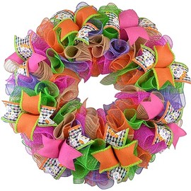 Sugar Skulls Day of the Dead Wreath - Front Door Mesh Wreath - Gingham Orange Lime Green Hot Pink Purple