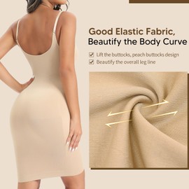 Ellareese Shapewear Dress V-Neck Adjustable Detachable Shoulder Strap Women'S Full Slips Daily Party Under Dress Beige