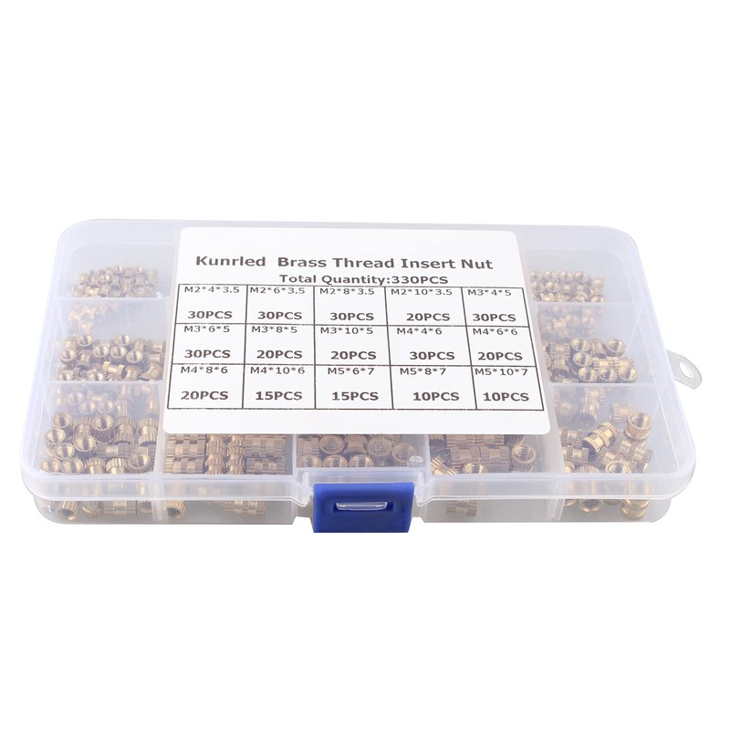 HALJIA 330PCS M2 - M5 Knurled Brass Thread Insert Nut,