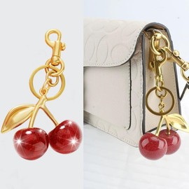 Aonald Cherry Keychain For Women Resin Silver Cherry Charm For Purse Bag Cute Handbag Accessories Key Chain Gold Car Keychain (Gold red)