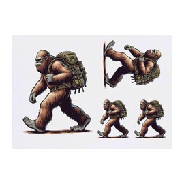 4 x 'Bigfoot Hiker' Temporary Tattoos - Water Resistant, Skin-Safe, Non-Toxic Transfers, Mixed Sizes (TO00077344)