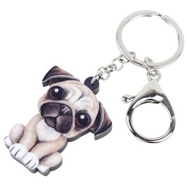 WEVENI Acrylic Valentine's Day Heart Doughnuts Pug Dog Keyring Novelty Jewellery for Women Girls, brown