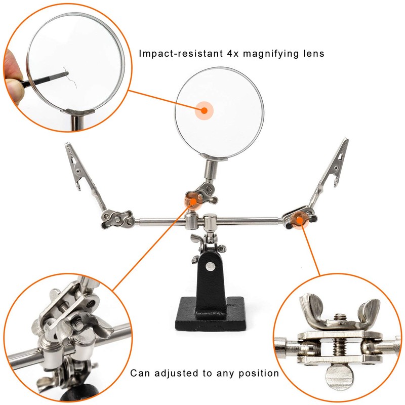 QWORK® Third Hand Magnifier with Clamps Adjustable 5x Magnification Designed