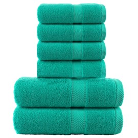 BY LORA Terry Cotton Bath, Shower Towel for Family, Set of 6, Turquoise