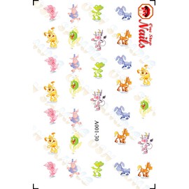 Cartoon Animals clear waterslide nail art decals. Set of 30.