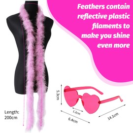 Feather Boa,2 PCS Artificial Fluffy Boas Feather Boas Multipack,Pink Feather Boa with Frameless Sunglasses,Feather Boas For Parties,Celebrations,Stage Performances,And Photo Shoots(Pink+Rose Red)