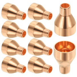 PATIKIL 1/2" to 1/8" Nominal Size Copper Reducer, 10pcs 99.9% Pure Copper Reducing Coupling Pressure Fitting Pipe Tube Connector Adapter with Sweat Solder