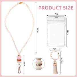 SHANFAA Wood Beaded Lanyards with ID Holder,Boho Teacher Lanyard for Keys & Keychain,Fashion Wood Beaded Lanyard for Women