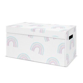 Sweet Jojo Designs Pastel Rainbow Girl Small Fabric Toy Bin Storage Box Chest For Baby Nursery or Kids Room - Blush Pink, Purple, Teal, Blue and White