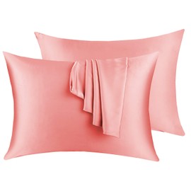 Natural Silk Pillowcase Set of 2 for Hair &Skin - Both Sides 19 Momme 600 Thread Count with Hidden Zipper (Pink, Queen)