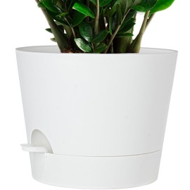 SwinDuck - Maceta grande de 12 pulgadas, maceta cilíndrica de plástico con depósito y platillo profundo de 67 onzas para plantas de interior y exterior, flores de interior, color blanco