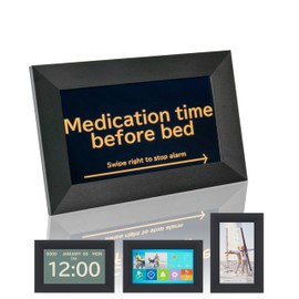 Santek 7" Digital Clock for Seniors – Instantly Send Photos Remotely from Anywhere via App, Medication Reminders, Auto Slideshow, Dementia & Alzheimer’s Aid (Black, Desk Stand)