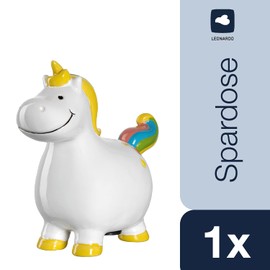Leonardo Bambini Unicorn Money Box, Ceramic Piggy Bank with Key, Gift for Children, Boys Girls, 14 cm, White Colourful, 039195