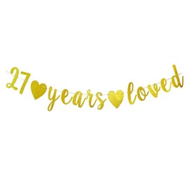 27 Years Loved banner Happy 27th Birthday Party Sign,Cheers to 27Th Anniversary/Birthday Party Decorations Supplies