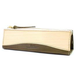 Feee FE-3207 Pencil Case, Men's, Women's, Genuine Leather, Tochigi Leather x Natural Wood, Pencil Case, Triangle Pen Case, Made in Japan, green (hinoki), Casual
