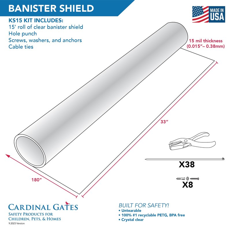 Cardinal Gates KS15 Banister Shield Protector - Clear Indoor Banister