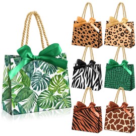 Eersida 18 Pcs Safari Goodie Bag Animals Jungle Gift Party Favors Wildlife Goodie Treat Bags with Handles Wild Animal Party Supplies for Jungle Safari Themed Baby Showers Birthday, 7 Design