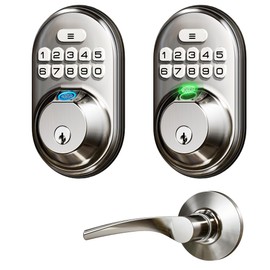 Veise Fingerprint Door Lock with 2 Handles Bundle, Matte Black