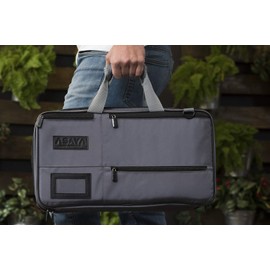 Asaya Chef Knife Bag - 28 Pockets for Knives and Kitchen Utensils - Durable Ballistic Nylon, Black Stainless Steel Hardware, Card Holder and Adjustable Shoulder Strap - Knifes not Included