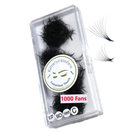 9D - 0.07 C and D Curl 1000 Premade volume fans loose Fans, Handmade eyelash extensions supplies Russian volume lash promade fan (9D - 0.07 - Curl D, 14mm)