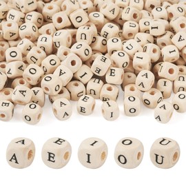 Spritewelry 250 Pcs Square Wood Cube Vowel Letter Beads 8mm Cube Wood Square Alphabet Beads Large Alphabet Letter Wooden Craft Beads for DIY Crafts Bracelet Jewelry Making