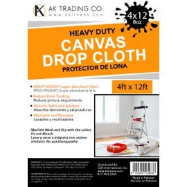 AK TRADING CO. Heavy Duty Canvas Drop Cloth, Painters Drop Cloth for Furniture & Floor Protection with Sturdy Double Stitched Edges (4 ft x 12 ft)