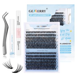 Individual Eyelash Set 240 Pieces D Crul 8-16 mm Clusters Individual Eyelashes Eyelash Glue Tweezers Eyelash Glue Remover Cream DIY Eyelash Extension Set Soft for Personal Use at Home GEMERRY