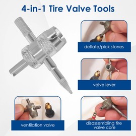 Quick Change Tire Valve Tool Kit, 4-Way Tire Valve Stem Core Replacement Tool for Cars, Trucks, ATVs & Motorcycles (Includes 5 TR413 Valves), Fix Leaky Valves Fast