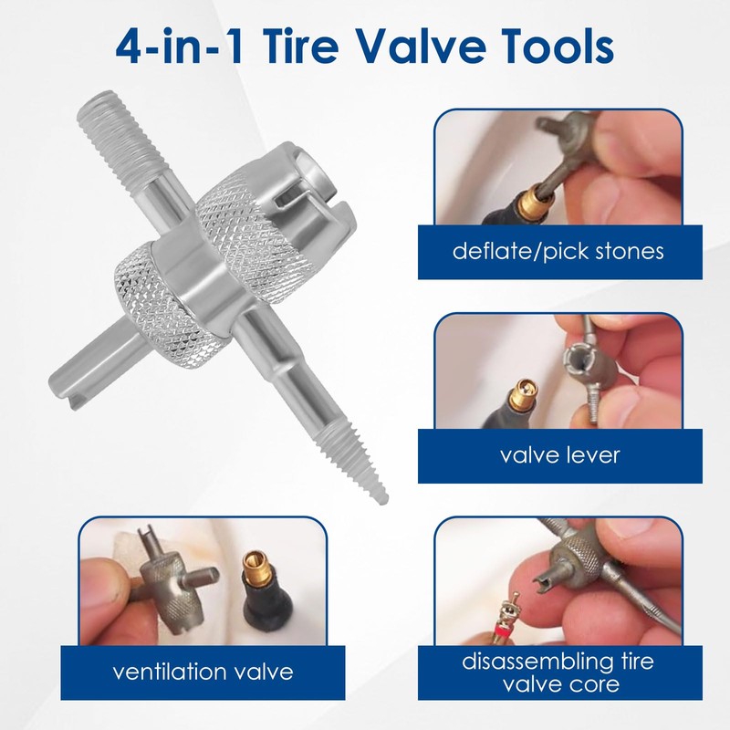 Quick Change Tire Valve Tool Kit, 4-Way Tire Valve Stem