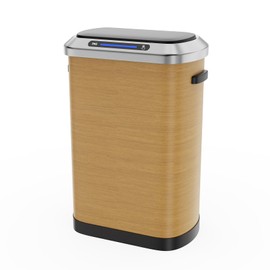 espidoo 50L Smart Sensor Trash Can: Motion Activated Stainless Steel Bin with Wood Finish - Hands-Free Automatic Lid for Kitchen & Home - 13.2 Gallon/50 Liter Large Capacity Rectangular Design