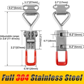 houya 4 Pack Toggle Latch Clamp 4001 Adjustable 304 Stainless Steel Toggle Hasp Latches for Smoker Lid Jig Freezer Door Cooler Box Case Trunk Draw Chest, Quick Release 330Lbs Holding Capacity
