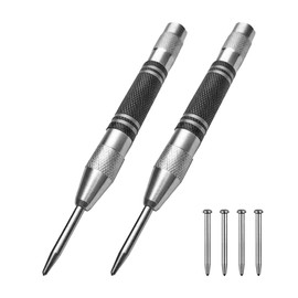 2PCS Automatic Centre Punches, Heavy Duty Spring Loaded Center Hole Punch, Spring Tension Impact Hole Drilling, Adjustable Positioning Drilling Tool with 4 Replacement Tips for Metal Glass Wood Wall