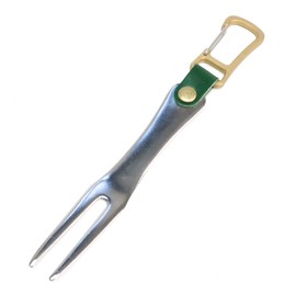 Green Fork with Carabiner (Green), Golf Fork, Stainless Steel, Genuine Leather Belt, Repair, Brass, Portable, Golf Accessories, Gift, Gift, Father's Day, Respect for the Aged Day