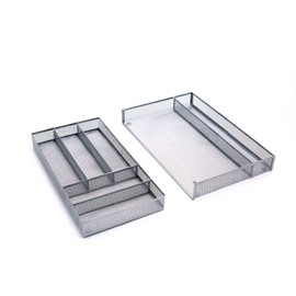 JANE EYRE Sturdy Utensil Drawer Organizer, Cutlery Tray, Silverware/Flatware Storage Divider for Kitchen, Mesh Designing with Non-slip Rubber Feet (Silver)